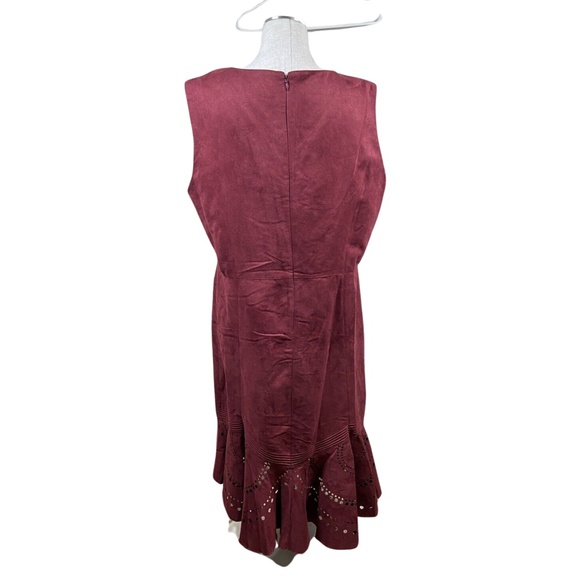 ASHRO Maroon Lined Velvet Midi Formal Casual Wear Dress Size 18W‎ Eyelet Design - Picture 2 of 6